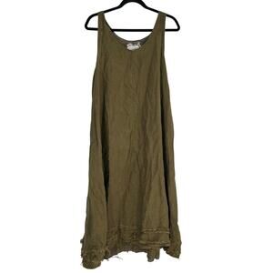 Breathe Linen Sleeveless Dress Olive Green OSFM Flowy Handmade